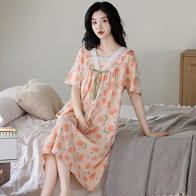 睡裙女款夏季纯棉可爱2025新款公主风中长款法式短袖睡衣宽松甜美