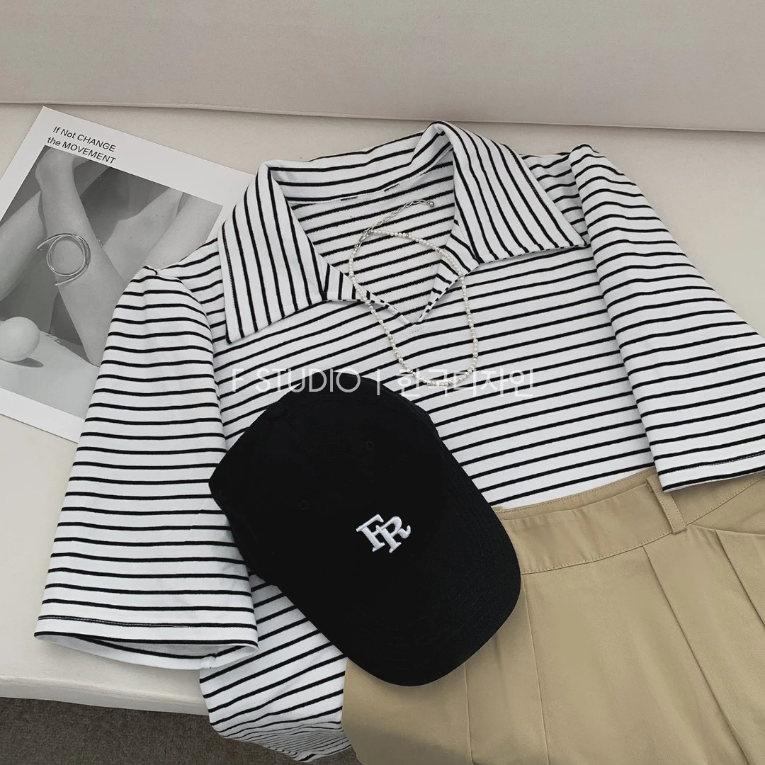 「新」【黑白琴键】黑白条纹针织T恤FS206S021