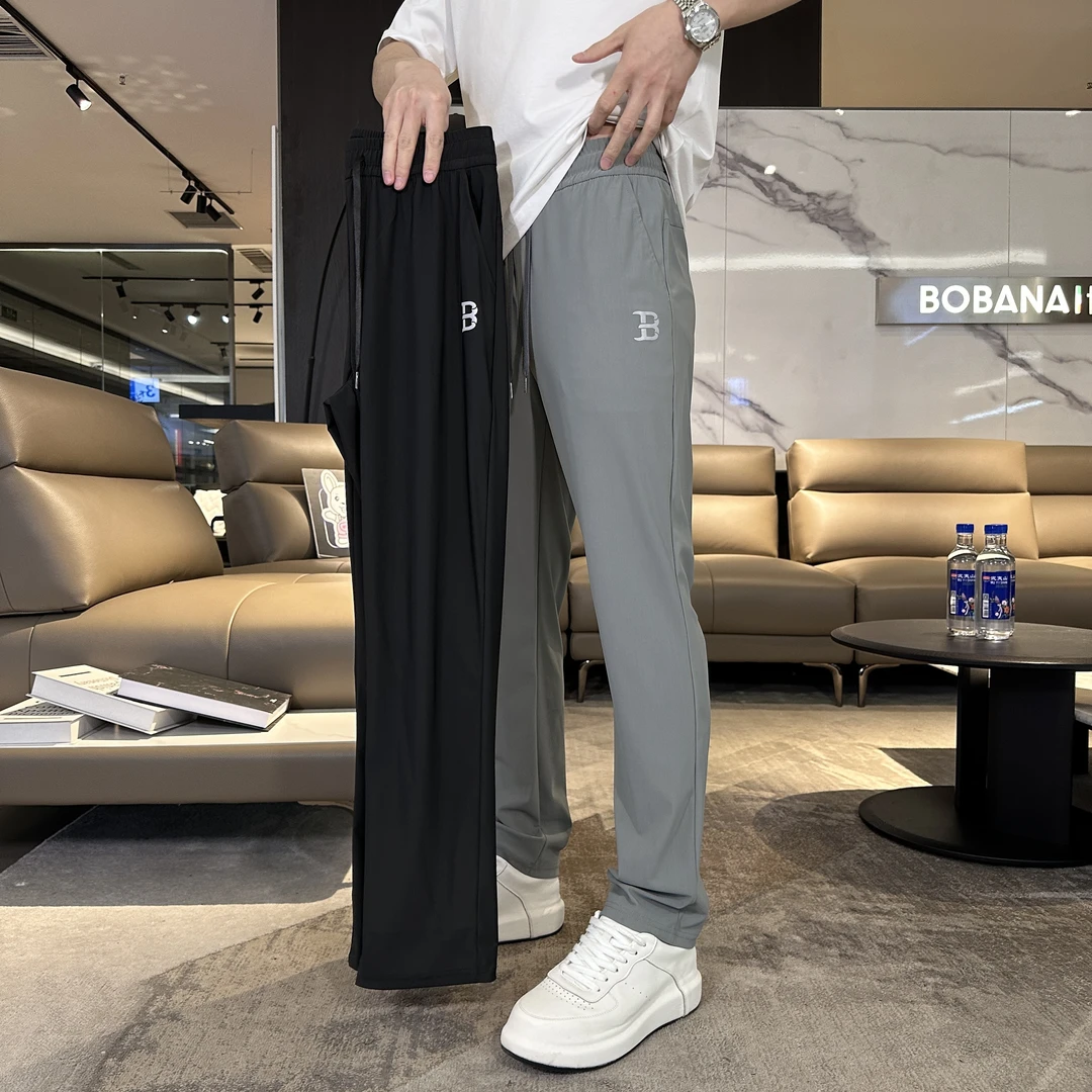 鸭宝宝春夏男士冰丝休闲裤高弹免烫显高舒适直筒裤松紧腰