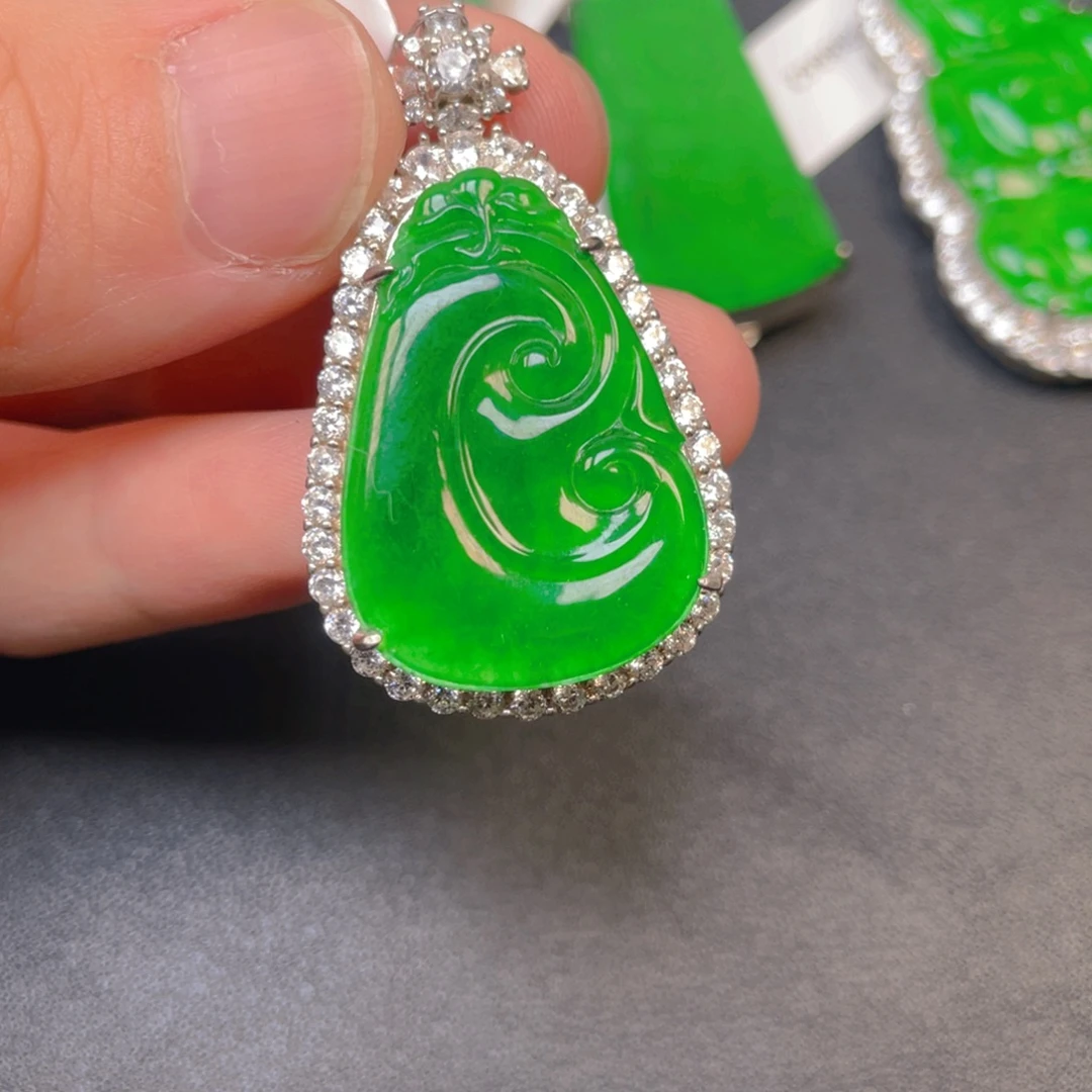 翡翠银S925镶嵌吊坠(不含链)