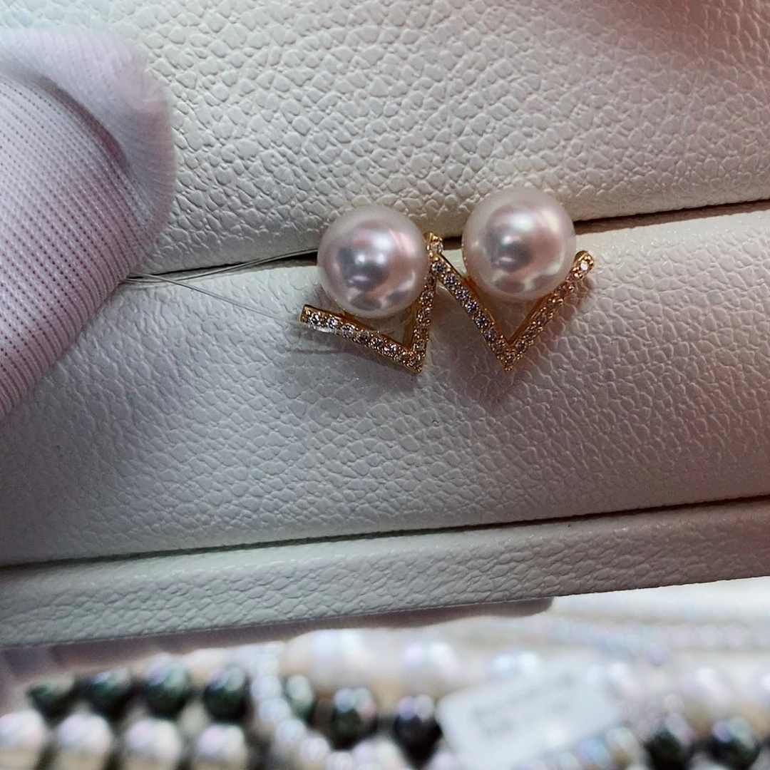 银S925镶嵌耳饰海水珍珠7-7.5