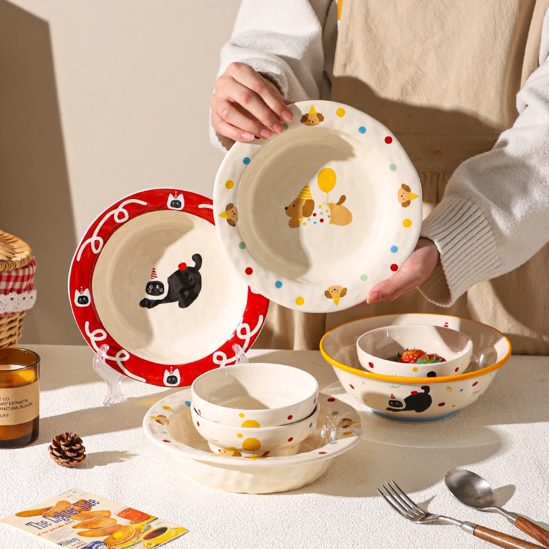 舍里可爱小狗碗盘餐具陶瓷餐盘特别好看的米饭碗甜品碗酸奶碗面碗