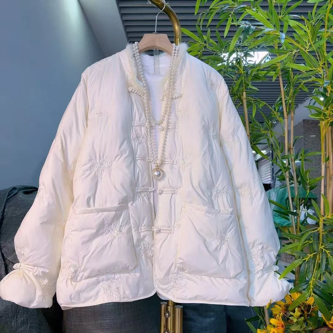 新中式国风盘扣刺绣棉服轻薄毛领保暖冬季古风大码女装上新2569