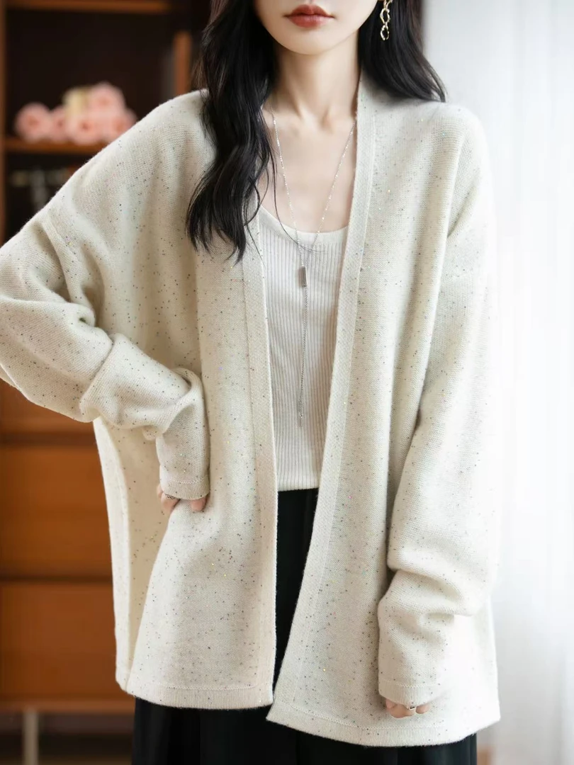 轻奢高级感~亮片针织开衫女外套披肩长款宽松外搭上衣