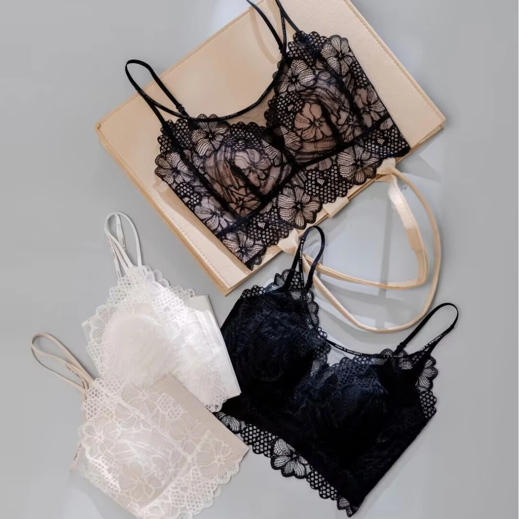 【防走光刺绣花朵美背】透气兔耳朵杯大胸显小无痕蕾丝内衣-9539