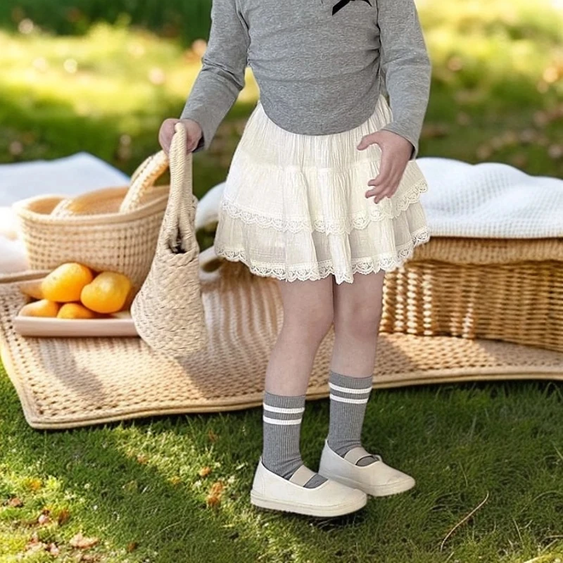 洋气女童小童半身裙宝宝夏季白色蕾丝蛋糕裙夏装短裙女童秋装儿童