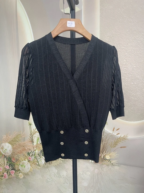 ZLR2025夏【歌力】短袖常规款女三分袖毛针织衫女装毛衣时尚修身