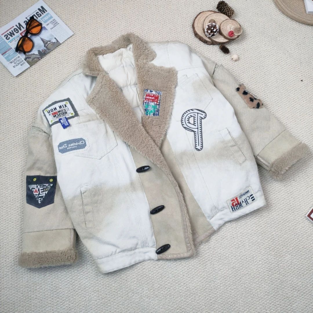 2024年秋季新款潮牌做旧纯色加厚长袖牛仔外套8218