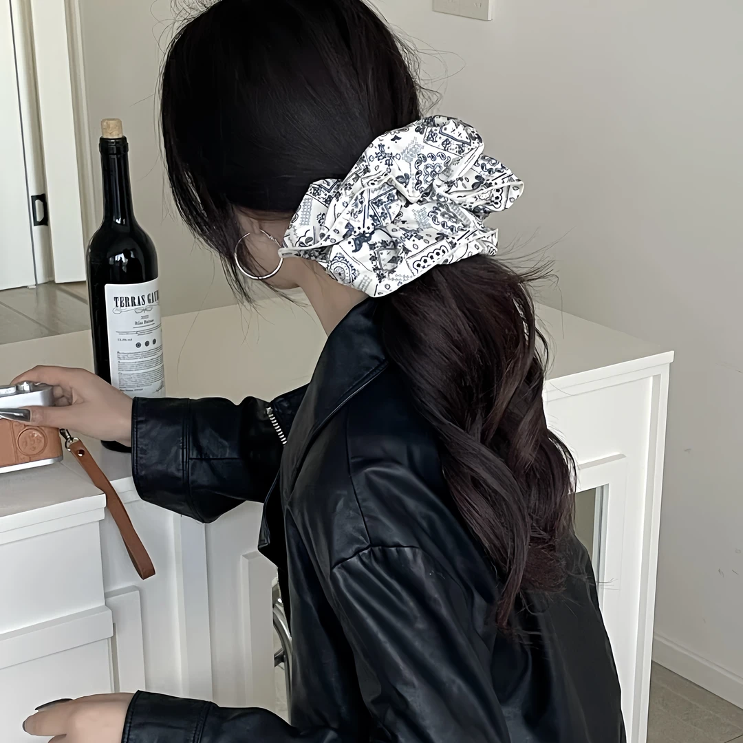 黑白配！高级印花～高颜值复古加大号文艺风布艺头绳大肠发圈丸子头