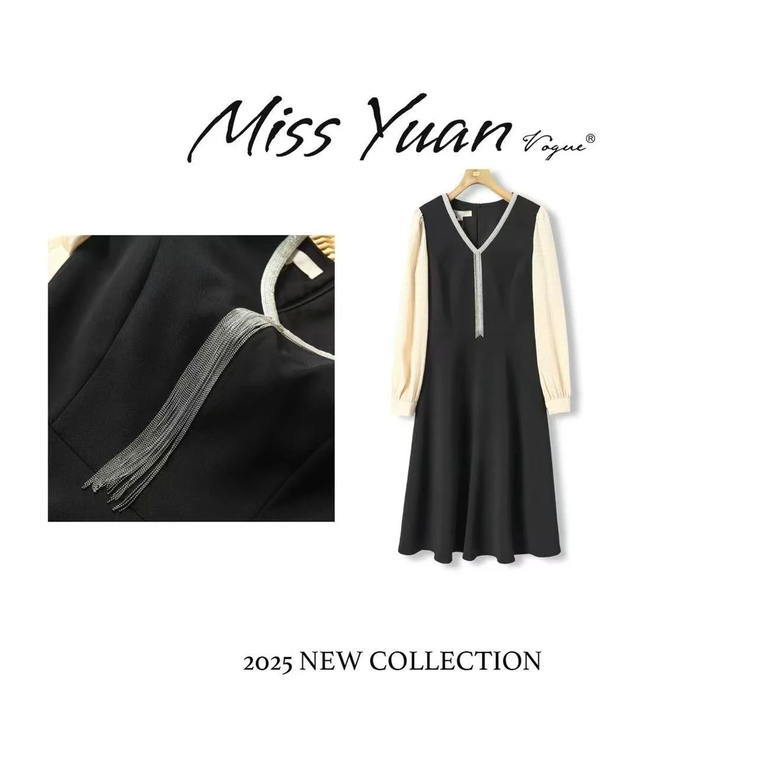 M.Y 媛总 专属早春秋撞色连衣裙83007