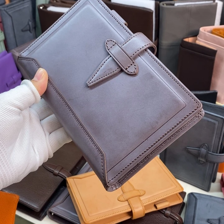 头层牛皮瑕疵A6活页本咖啡色