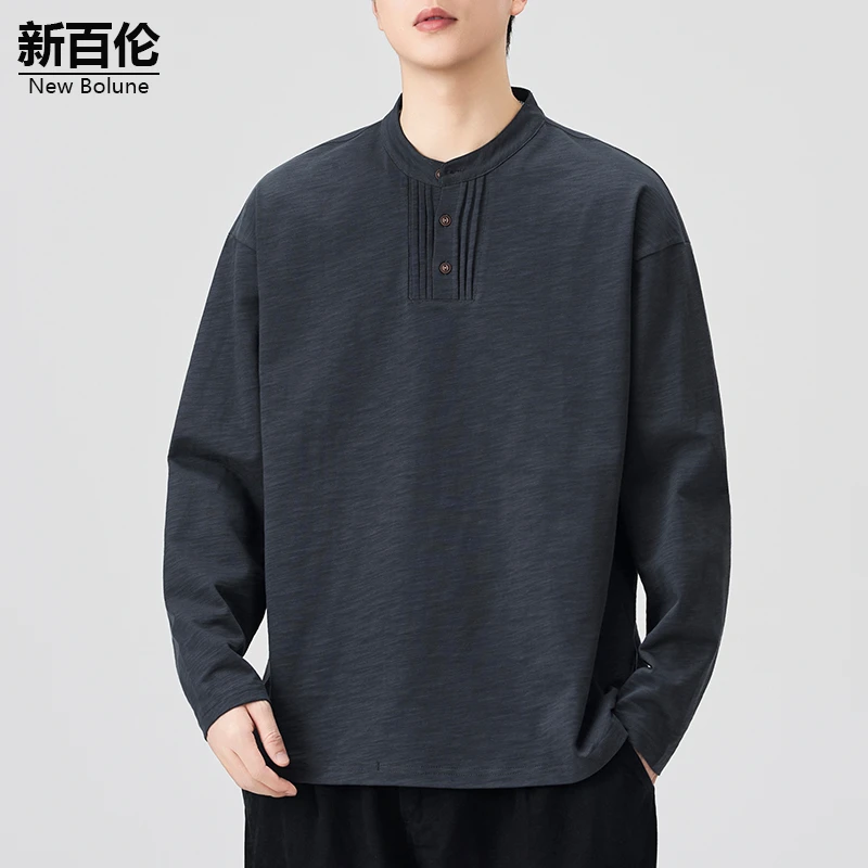 新百伦/NEW BOLUNE美式T恤男秋季新款简约百搭宽松休闲长袖上衣