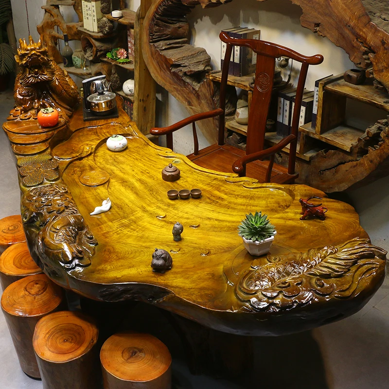 根雕茶台楠木茶桌树根茶海实木茶几整体木头树头桌HB9397