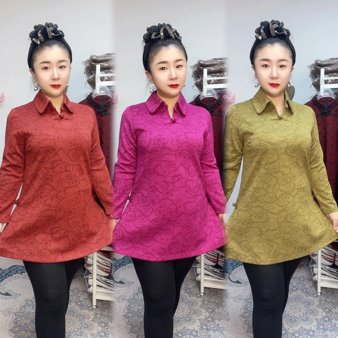 新款翻领A摆中长款上衣