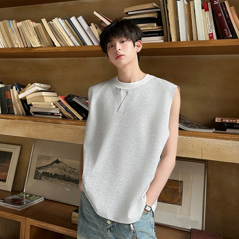 ZMOH美式经典简约基础款纯色运动透气假两件设计亲肤舒适宽松背心