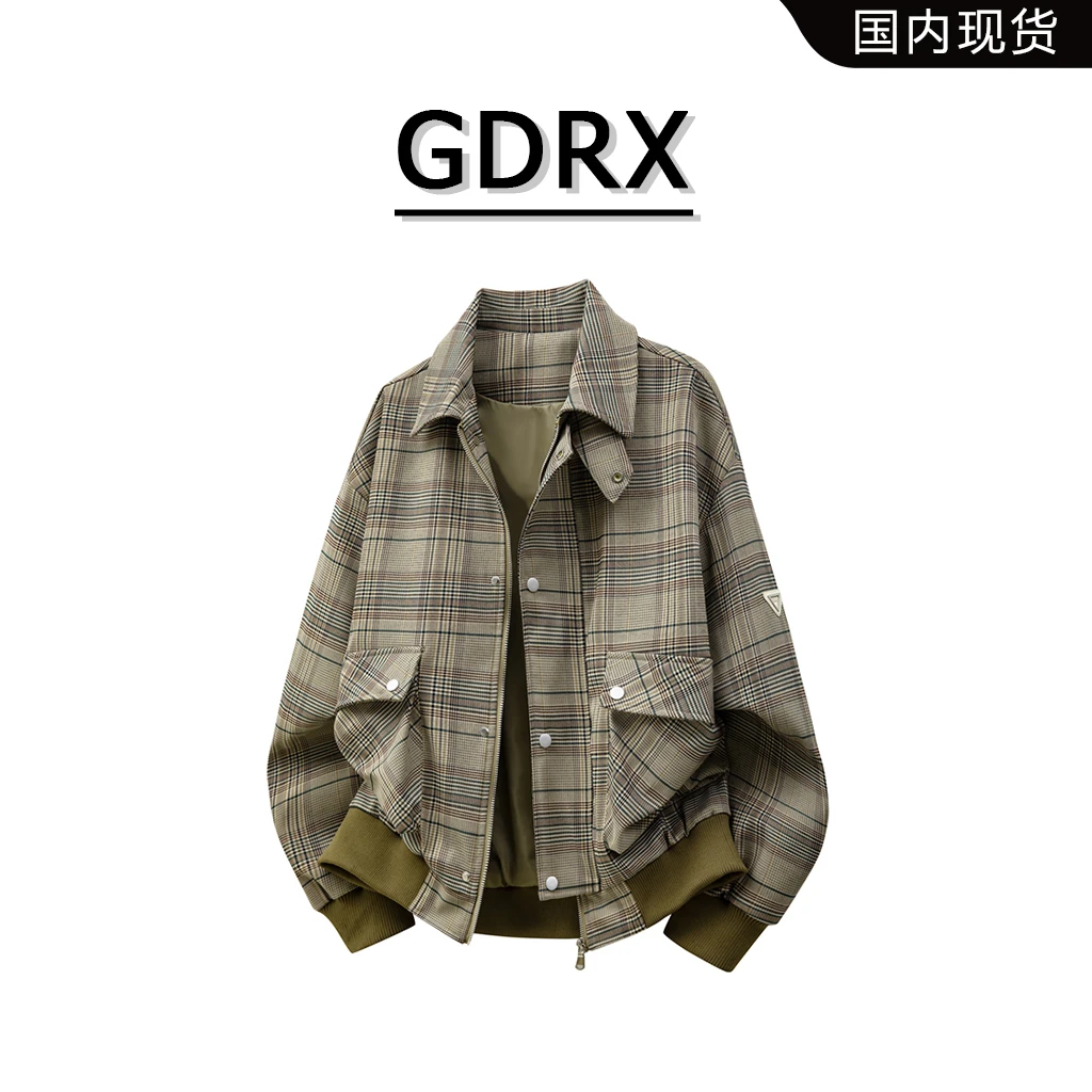 GDRX美式小众设计高级感夹克2025秋季复古ins风格子大码男款外套