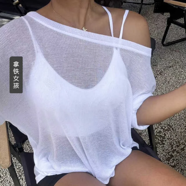 拿铁女孩自制微透健身瑜伽防晒罩衫性感透气运动长袖瑜伽速干T恤