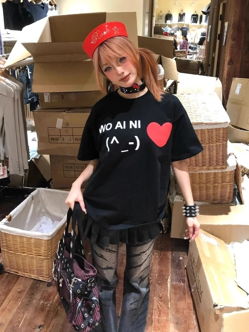 100%纯棉短袖T恤女韩版新款爱心印花甜美显瘦宽松百搭休闲夏季ins