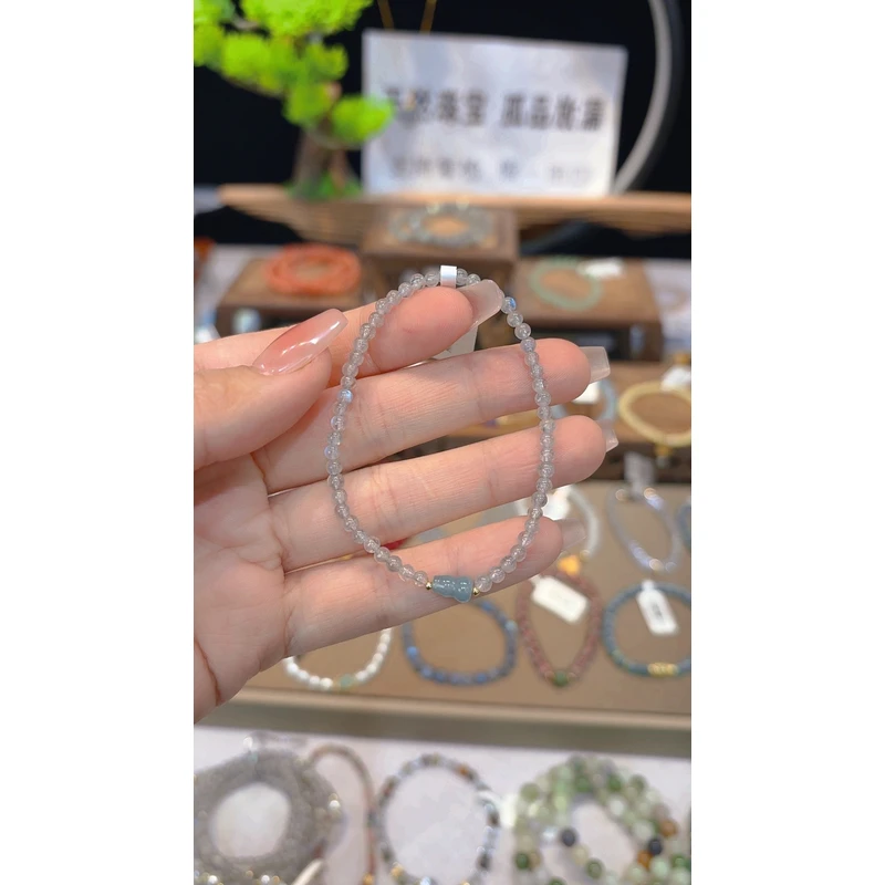 单圈灰月光搭翡翠小葫芦款手串y858