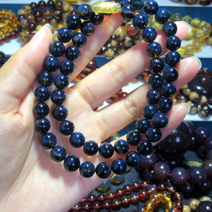 琥珀未镶嵌手链星际蓝天翁珀项链满蓝