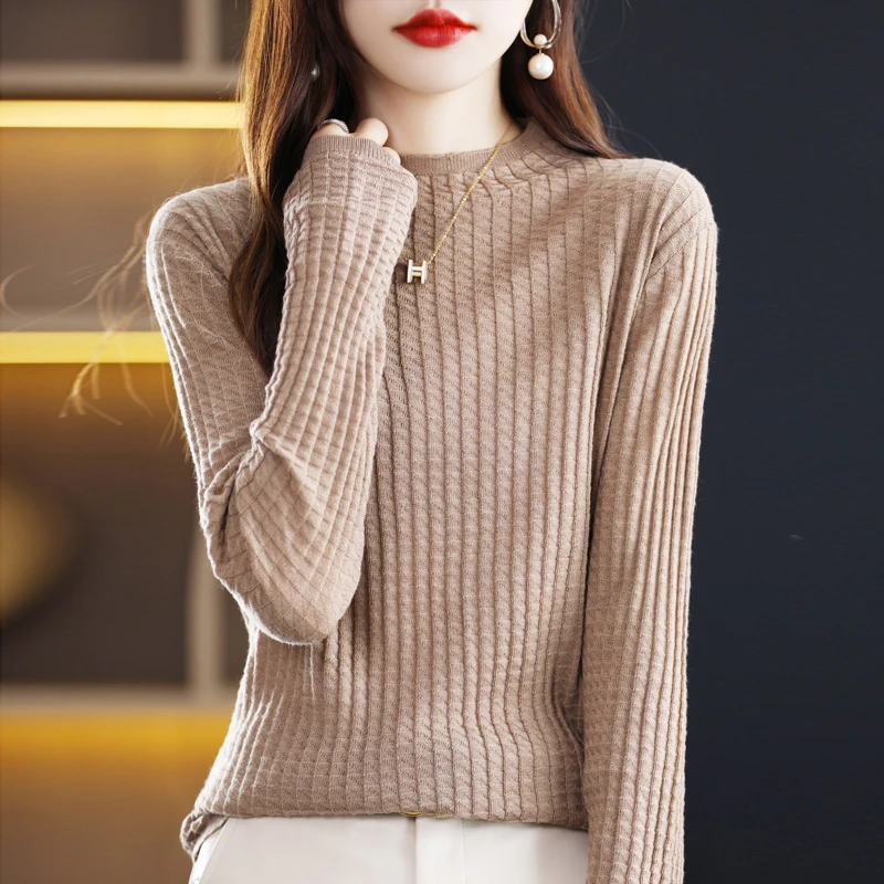 高级感羊毛衫女士早春新款半高领薄款长袖羊毛针织衫洋气打底衫