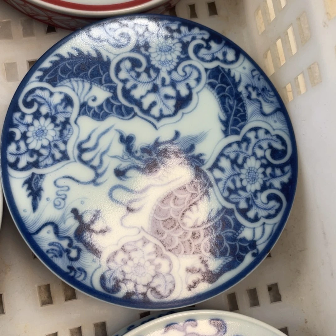 瓷片景德镇青花如意穿花龙盖置