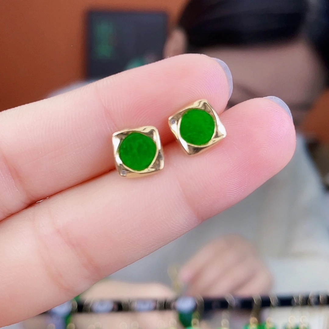 翡翠银S925镶嵌耳饰