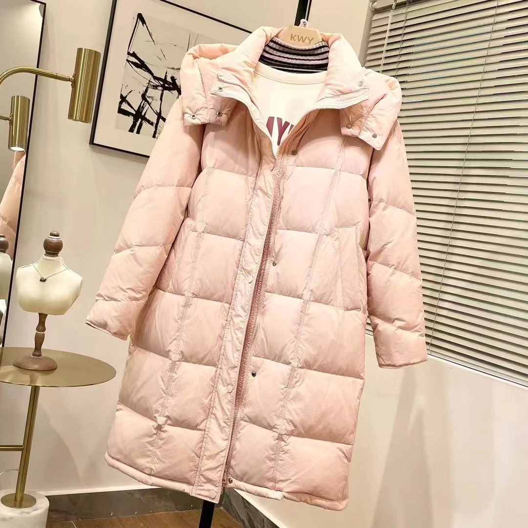 冬季新款2025羽绒服女韩版中长款连帽大码保暖外套简约宽松上衣