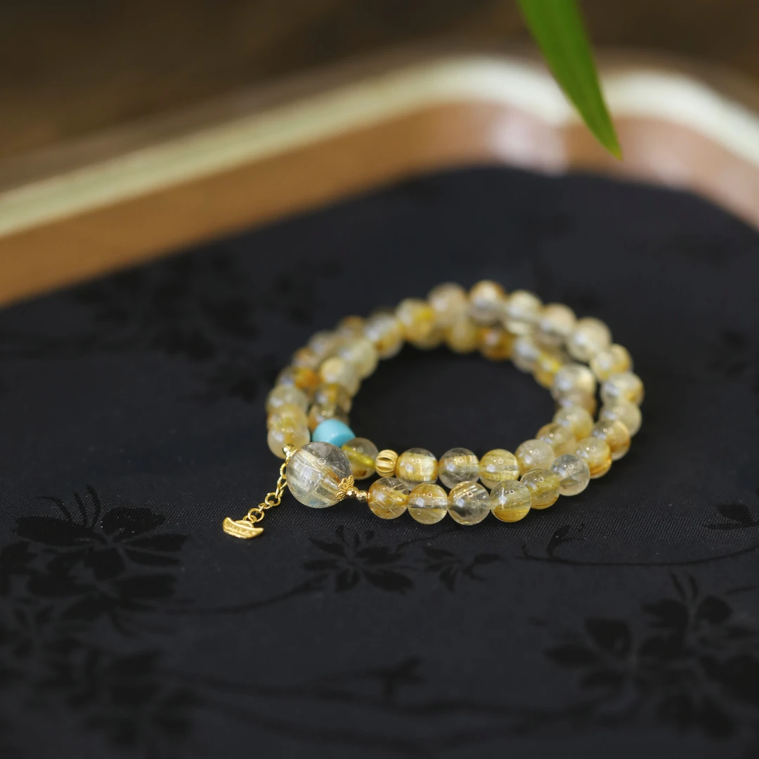 麦麦【金言】天然钛晶+松+18K 手串 多样性发一