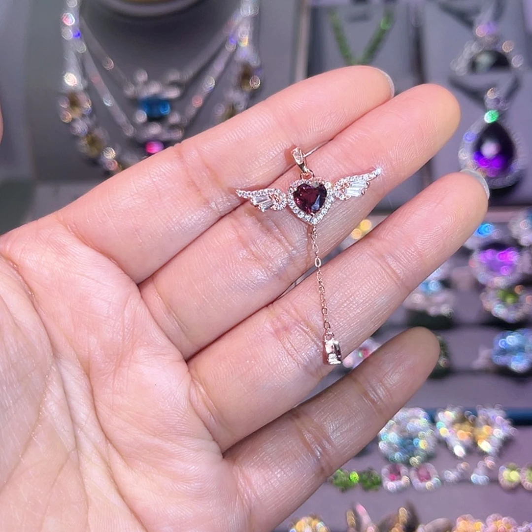 【闪购商品】石榴石（紫牙乌）吊坠(赠链)银S925镶嵌