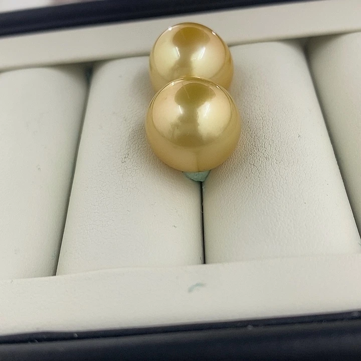 定制海水珍珠未镶嵌裸珠81南洋金珠对珠14-15mm