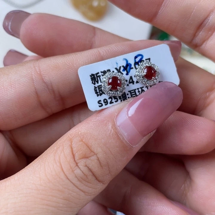 翡翠银S925镶嵌耳饰耳钉
