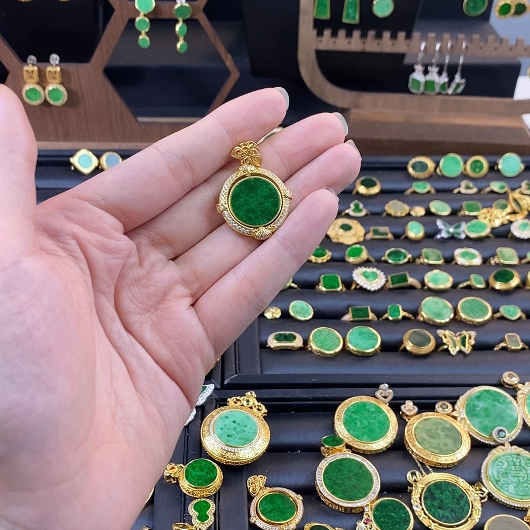 橙***香翡翠银S925镶嵌耳饰缅甸翡翠