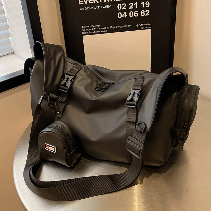 百搭防水单根训练包日系简约车缝线纯色旅行包纯色