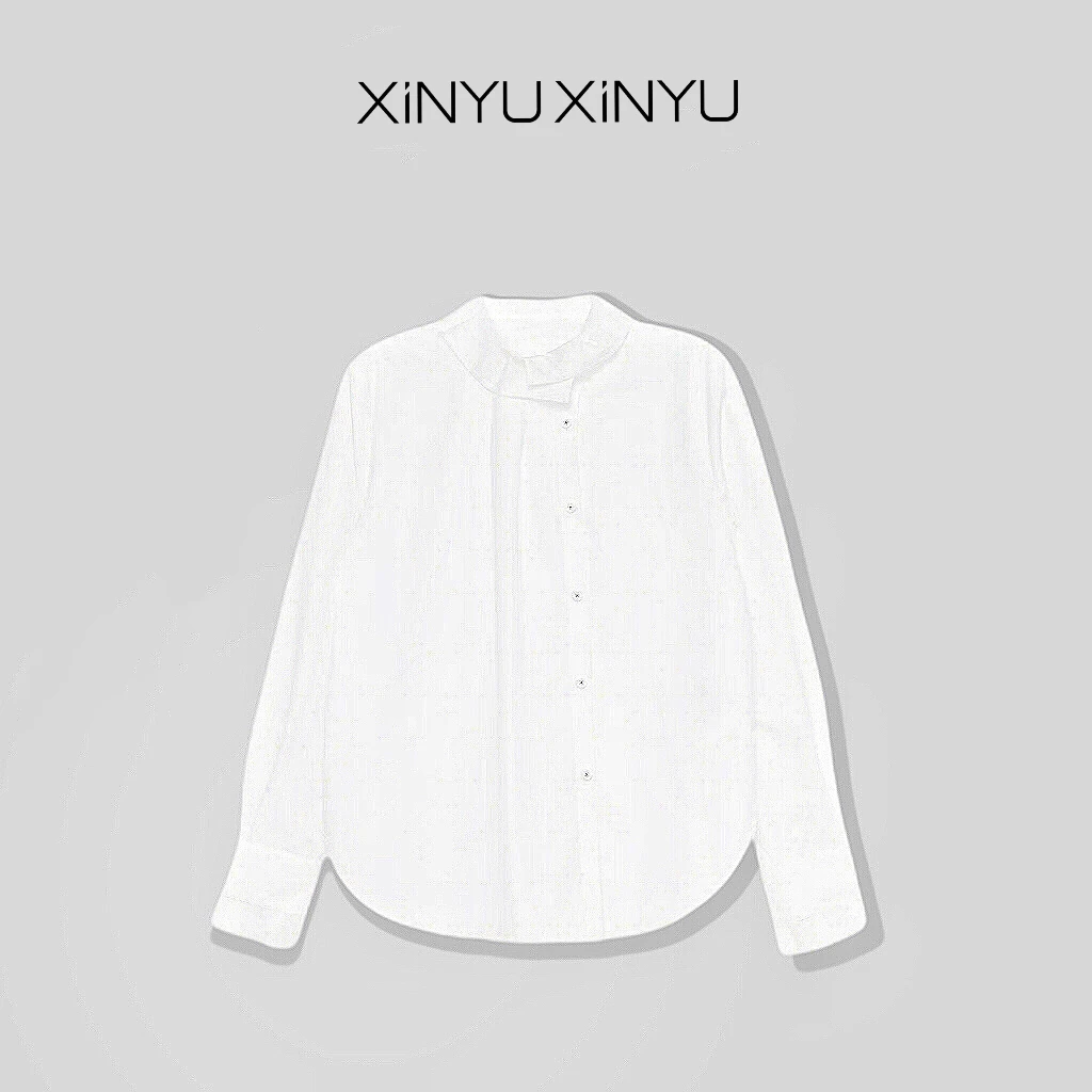 XINYU/芯与『不能缺少的精致打底衬衫』瓷白花边领衬衫 131367 时尚