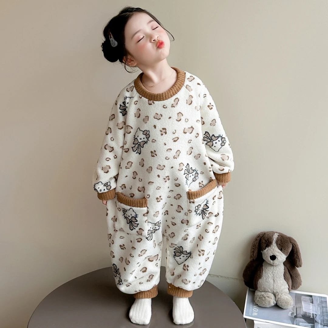 女童连体睡衣秋冬装2025新款儿童珊瑚绒女宝宝冬季保暖法兰绒睡袋