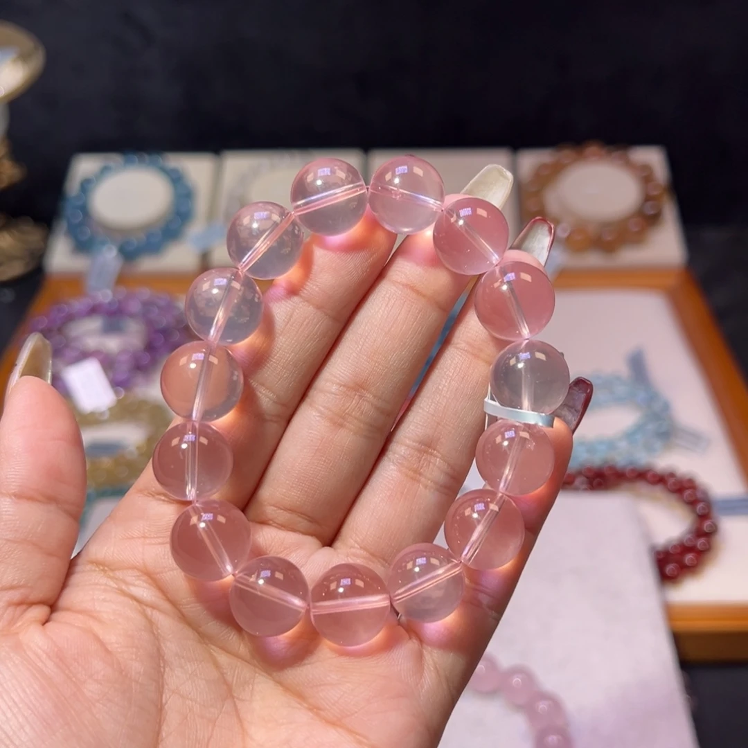 水晶手串未镶嵌顶货星光马粉13.6m m