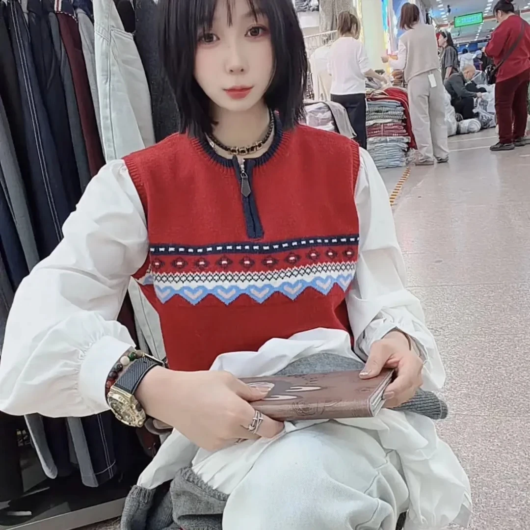 秋冬新款重工针织马甲女宽松百搭时尚
