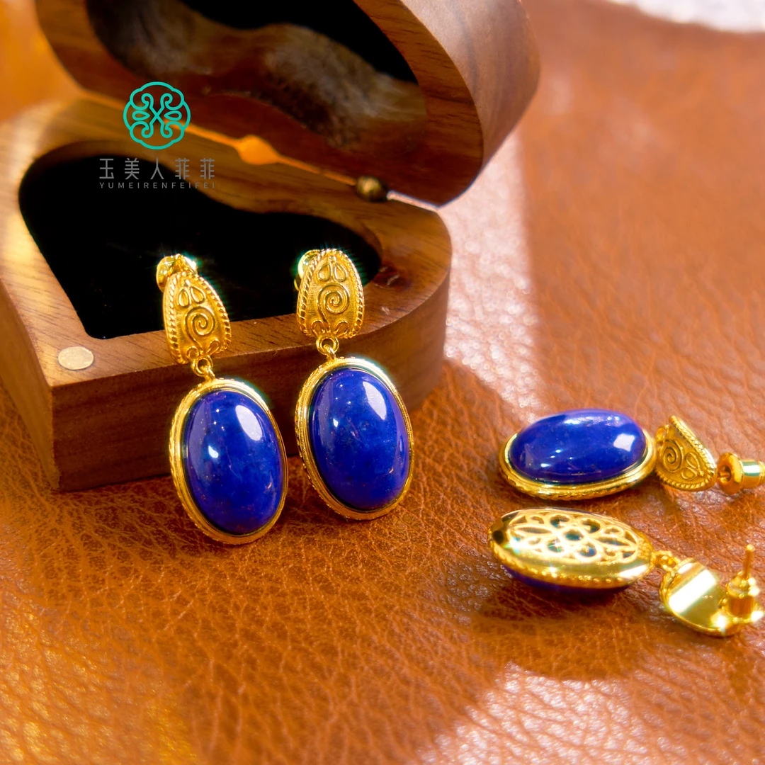 菲菲珠宝好#S925青金石蛋面耳钉也20*13mm-多样性发一