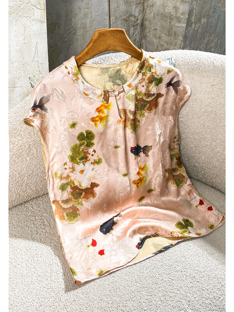 181 新中式国风荷塘月色翻领上衣复古显瘦百搭小衫女