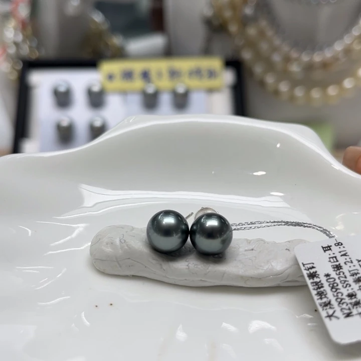 海水珍珠耳饰银S925镶嵌8-9mm