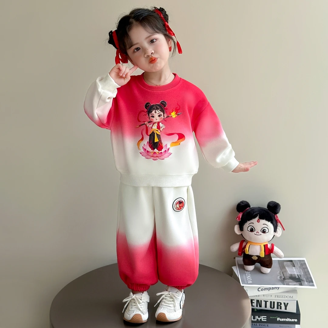 女宝宝秋季套装洋气时髦女童哪吒长袖两件套女孩时尚休闲儿童潮牌