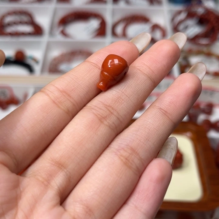 南红玛瑙未镶嵌满肉柿子红三通8X9mm