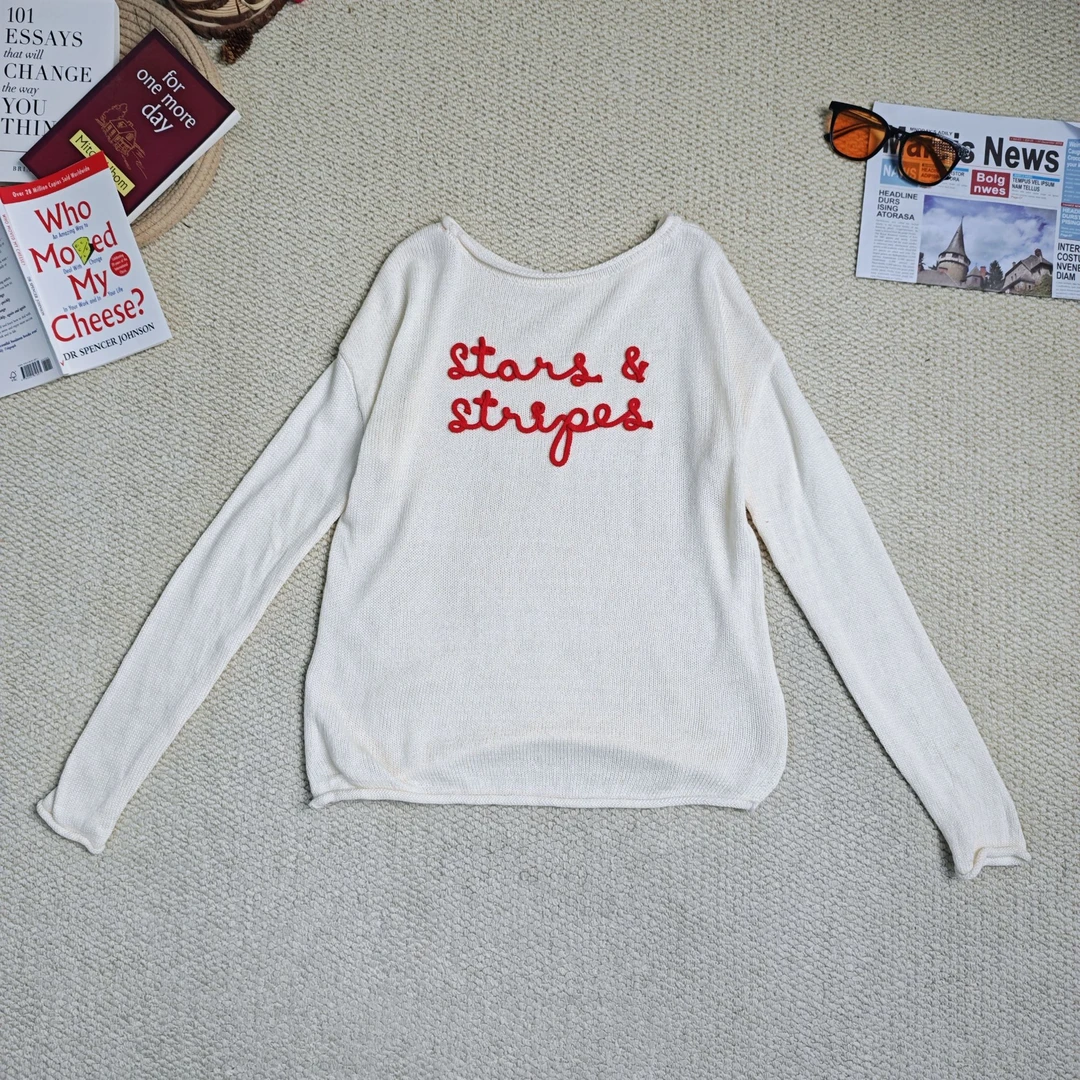 2025春季新款时尚休闲字母刺绣毛衣针织长袖8970