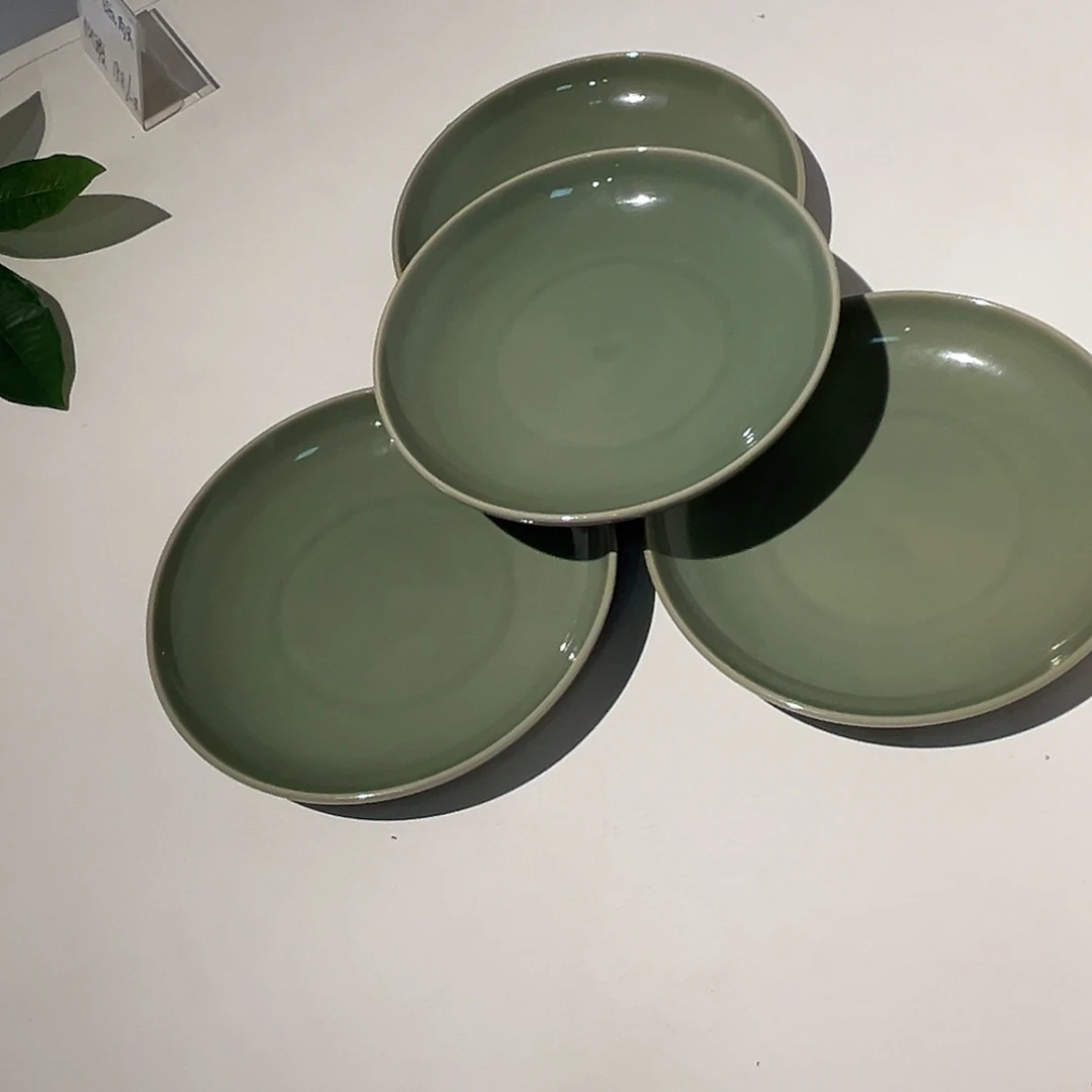 青瓷4个素面盘微瑕特价