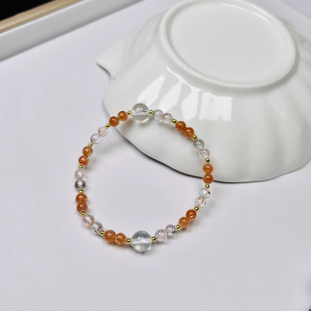 【暖阳】S036金草莓+金太阳+白水晶s925银手串（多样性发货）
