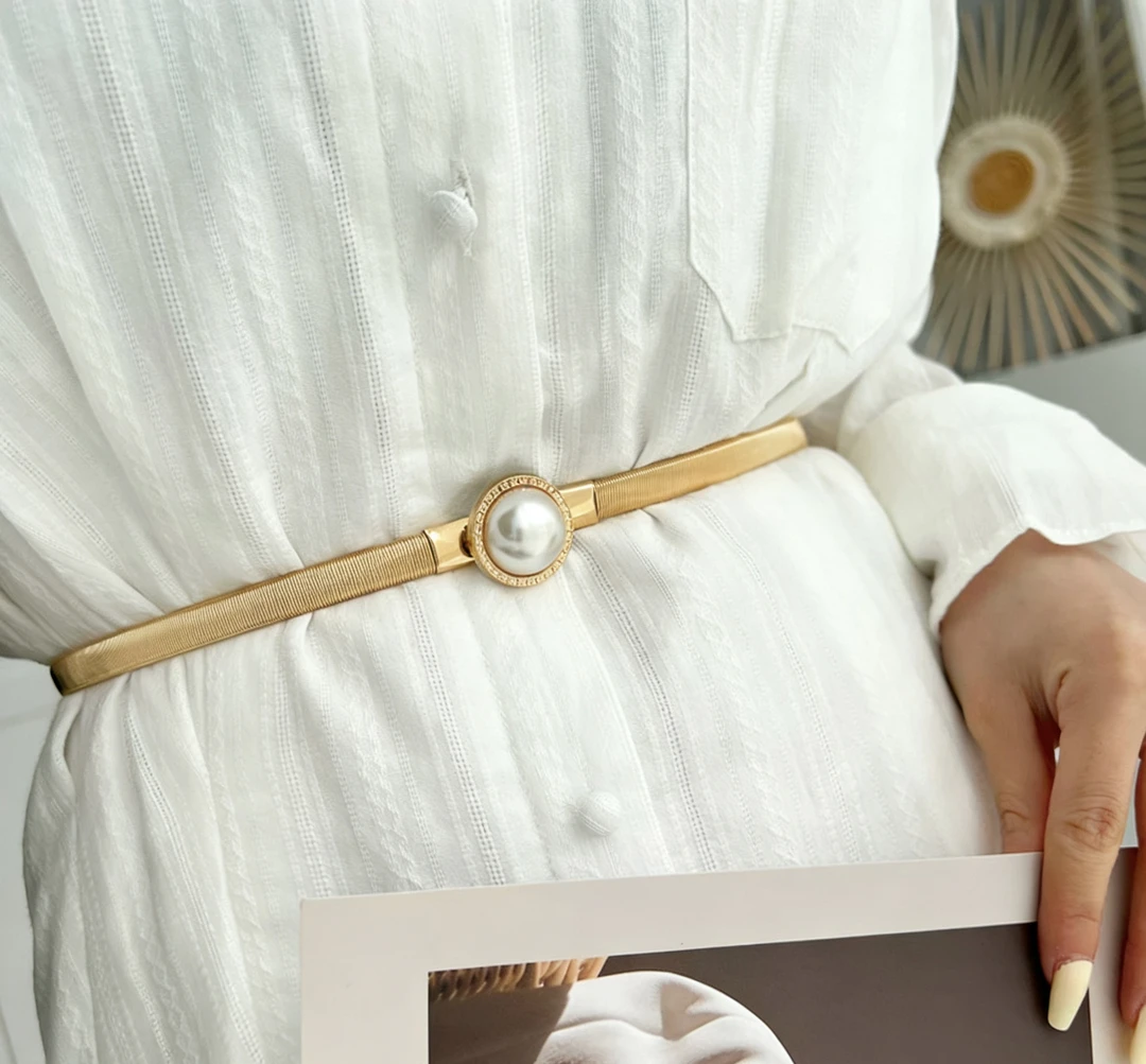 【珠珠】弹力百搭金属对扣松紧腰带