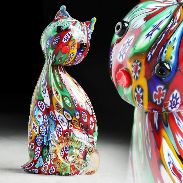 中古意大利威尼斯Murano穆拉诺千花琉璃猫咪摆件，保存品品相无损