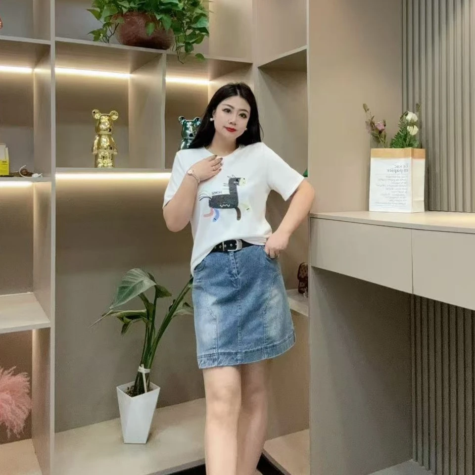夏季半袖-丫 0300时尚洋气卡通小马休闲百搭显瘦胖MM大码女装新款