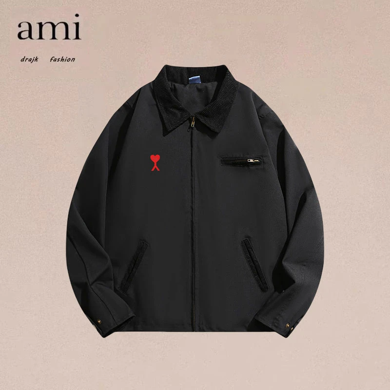 正品AMI DRAJK美式复古工装翻领夹克春秋潮牌纯色飞行员外套男